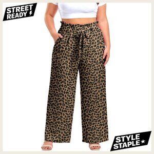 Plus Size High Waist Wide Leg Palazzo Pants Adjustable Casual Trousers with